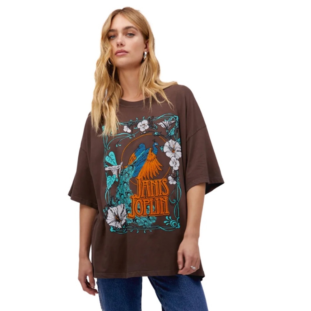 Daydreamer Janis Joplin Floral Peacock OS Tee